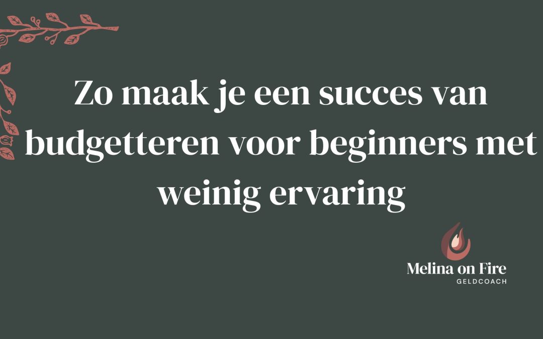 Donkergroene afbeelding met takillustratie en tekst over budgetteren voor beginners